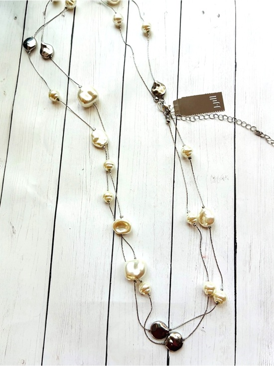 J. Jill Jewelry - NEW NWT J. Jill Ivory Pearl Silver Bead Extra Long Necklace $49 Retail Tag
